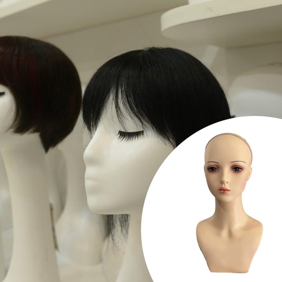 TOOYFUL Bald Female Female Head Rack with Makeup, Professional Cosmetology Training Head for Cap Hair Styling Glasses Making Hat,