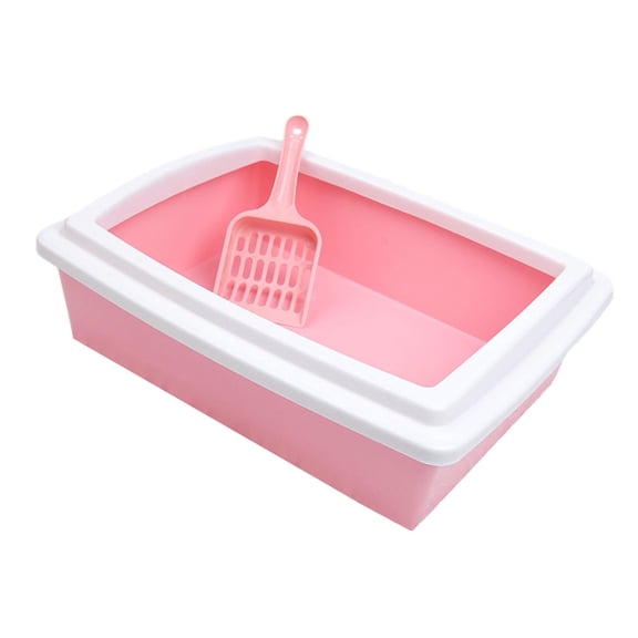 TOOYFUL Cat Litter Tray Open Top, Pet Litter Tray, Sturdy Easy Clean Anti Splashing, Portable Rectangle High Sides Kitty Litter Pan Pink