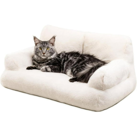 TOOYFUL Dog Bed Sofa Pet Couch Modern Non Slip Soft Calming Cat Sofa Bed Cat Couch for Indoor Cats All Breed Small Dogs Puppy Kittens White M
