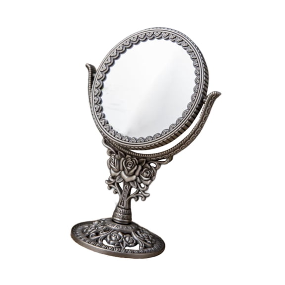 TOOYFUL Double Sided Mirror Dressing Table  degree Rotation Cosmetic Mirror Retro European Oval Dressing Mirror for Office round rose