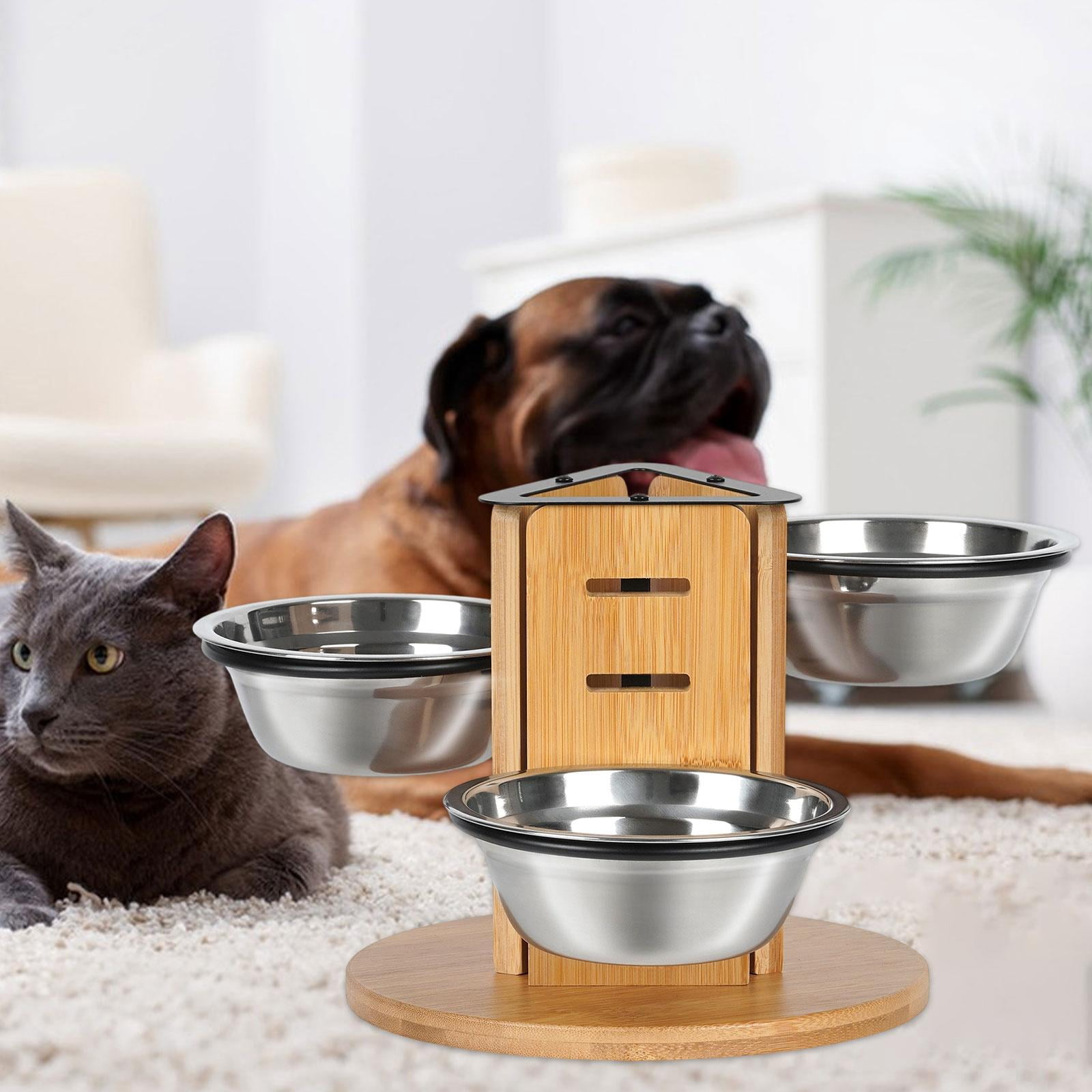 TOOYFUL Elevated Cat Bowls Dogs Water Food Bowls Feeding Station for Multiple Cats Food Dispenser Stable with Wooden Stand Pet Dishes