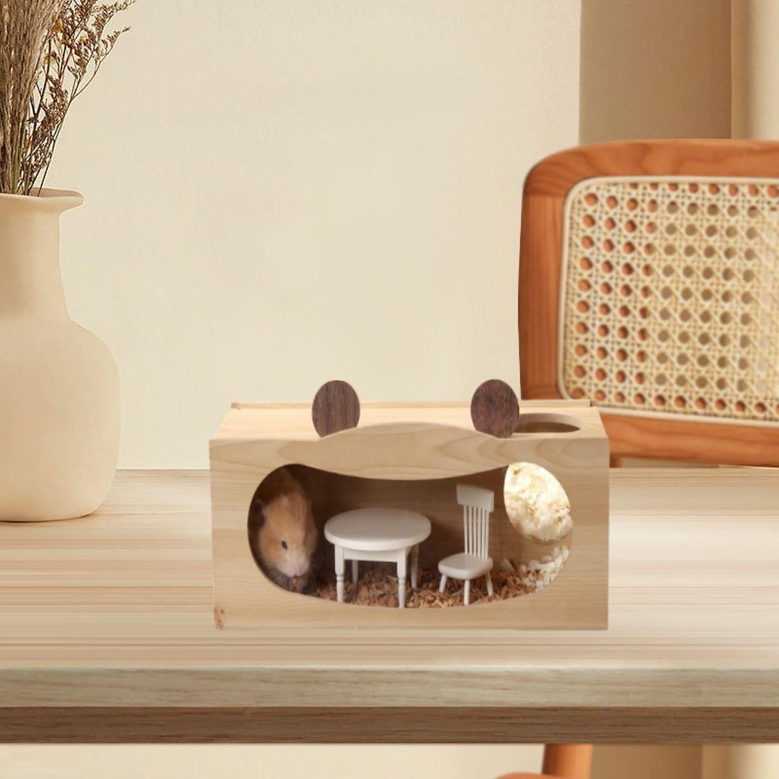 TOOYFUL Hamster Wood House Peep Shed Wheel Ind Surprise, Cabin, Retreat Cage Accessories Mouse Dwarf Hamster Exploration Toys for Lemming S