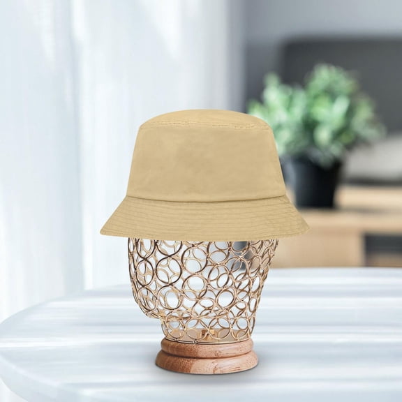 TOOYFUL , Holder with Wooden Base, Hat Display Stand, Metal Hollow Mannequin Head for Hats Jewelry Headphones s Gold