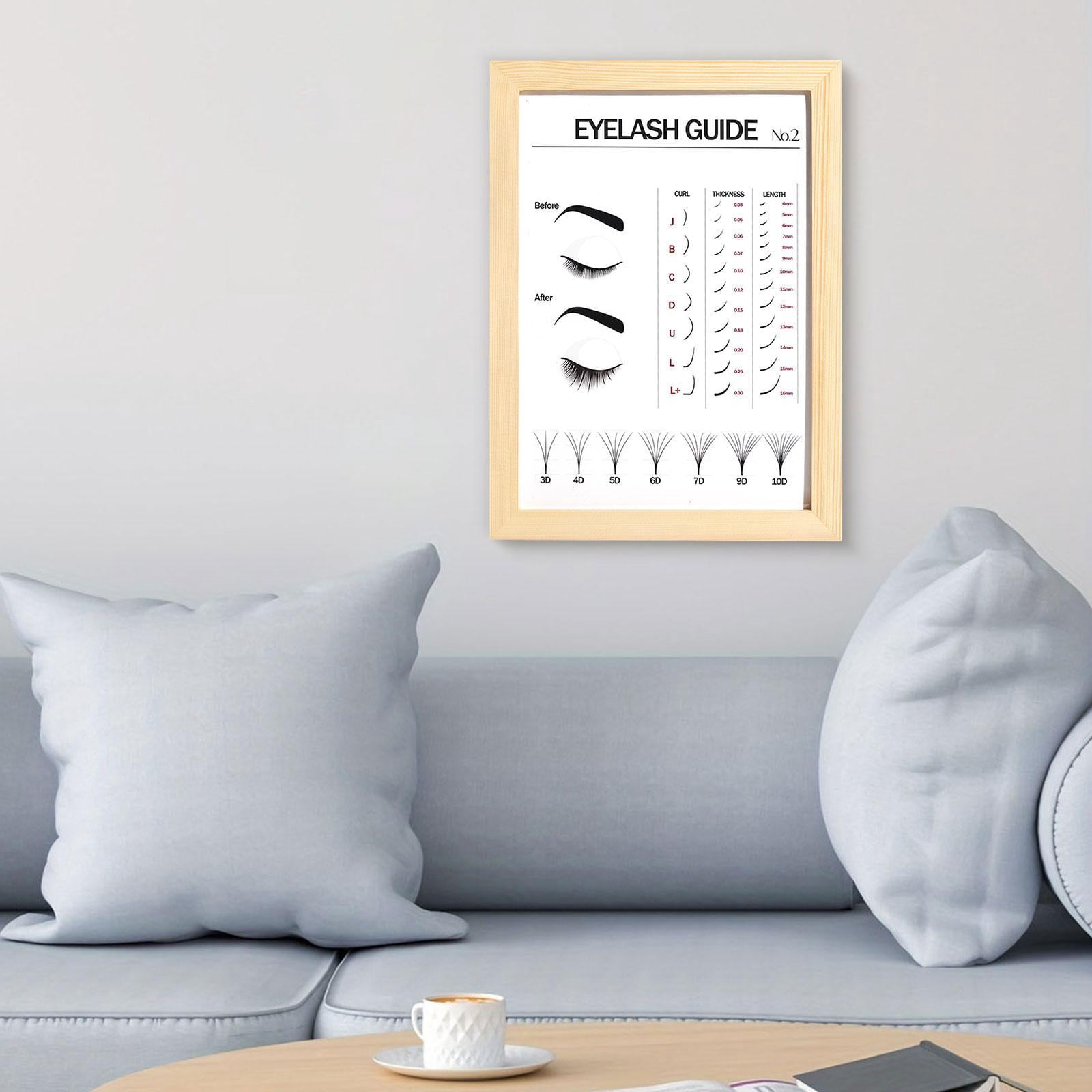 TOOYFUL Lashes Wall Art Eyelash Guide Wooden Frame Walls Decoration Eyelash Wall Decor for Lashes Studios Home Decor A