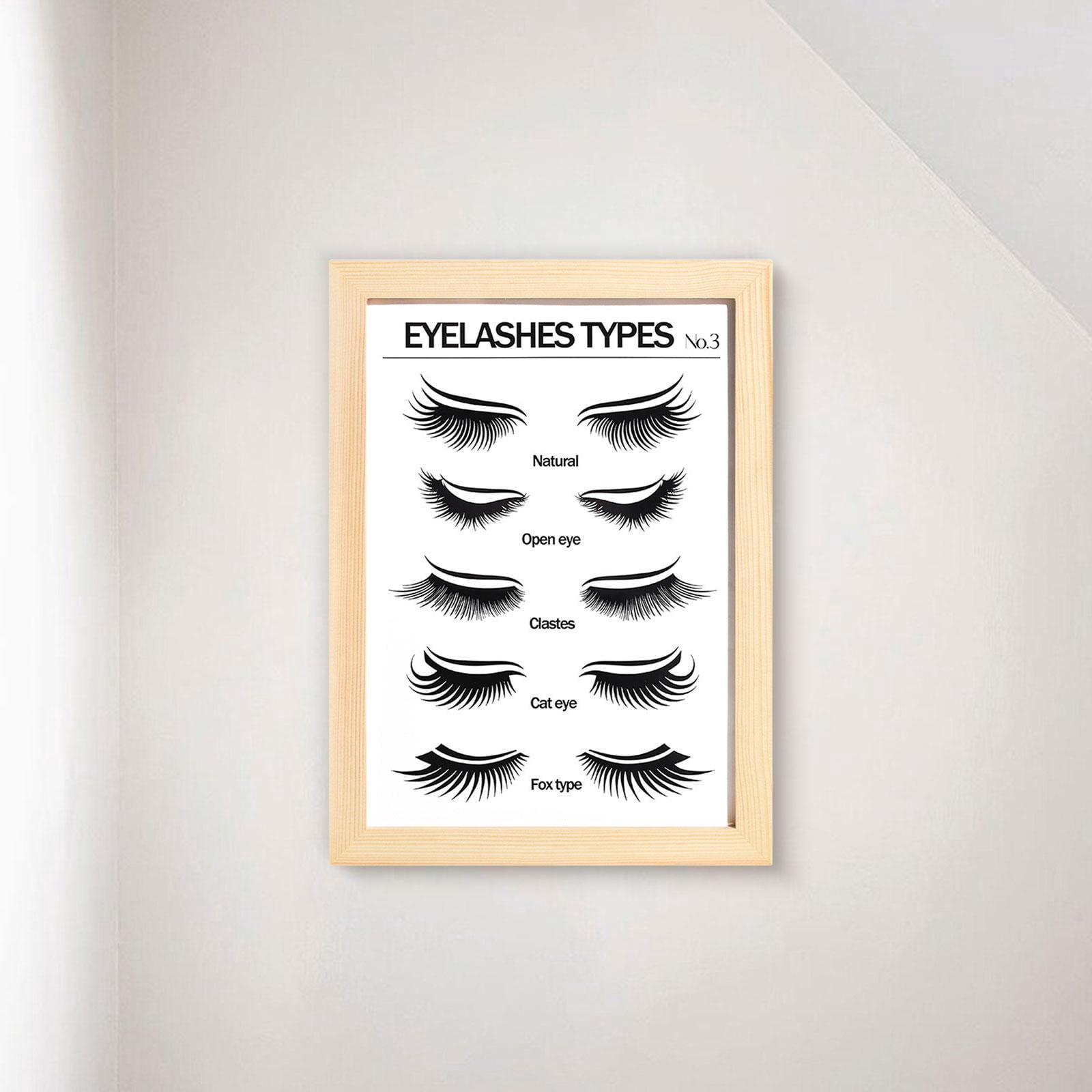 TOOYFUL Lashes Wall Art Eyelash Guide Wooden Frame Walls Decoration Eyelash Wall Decor for Lashes Studios Home Decor B