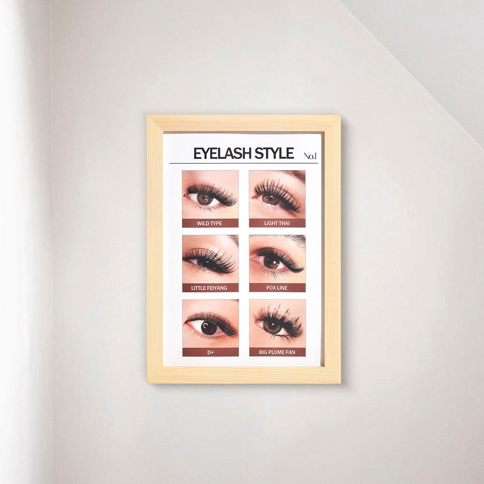 TOOYFUL Lashes Wall Art Eyelash Guide Wooden Frame Walls Decoration Eyelash Wall Decor for Lashes Studios Home Decor C