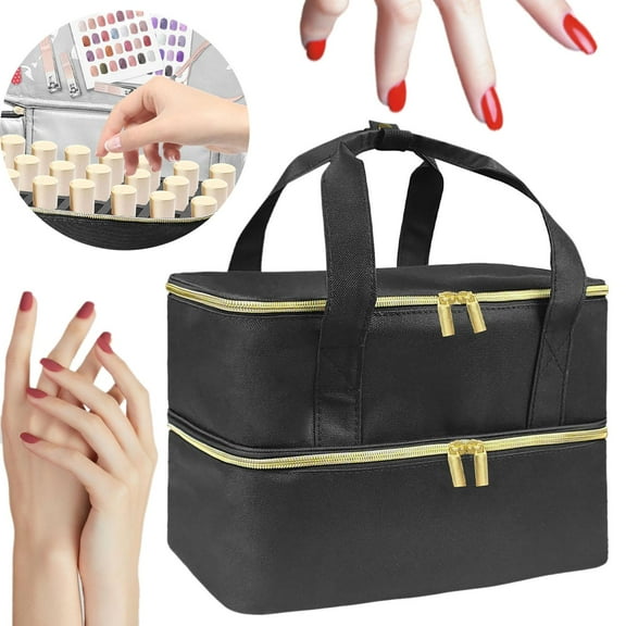 TOOYFUL Nail Polish Organizer Nail Dryer Case Double Layer with Handle Makeup Tools Storage Sections for Travel Perfume Manicure Sets