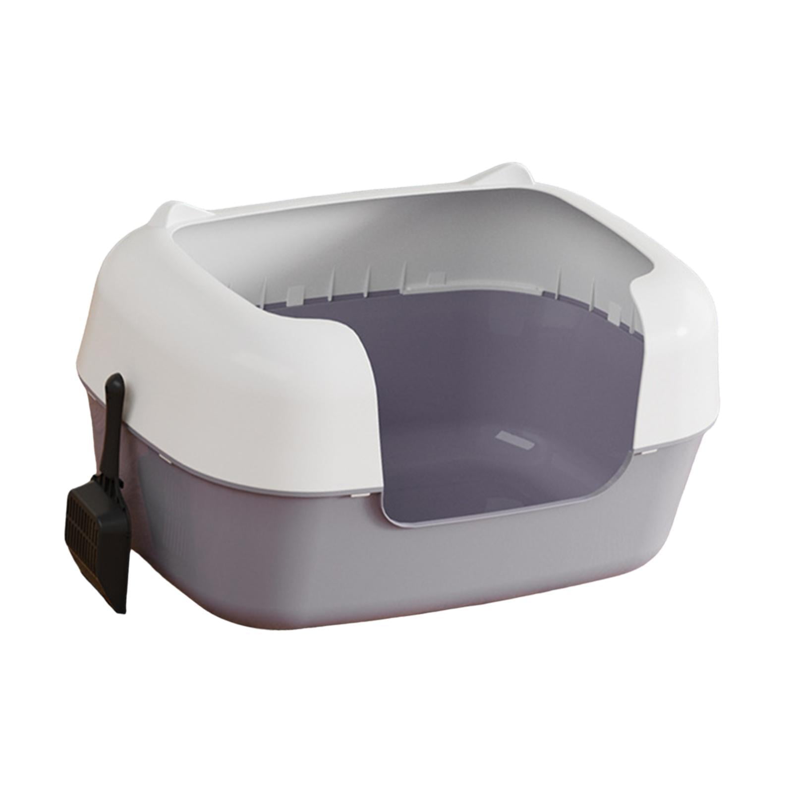 TOOYFUL Open Semi Enclosed Anti Splashing Portable Kitten Toilet Bedpan High Sided Cat Toilet Sand Box Sifting Litter Tray gray