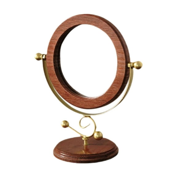 TOOYFUL Wood Makeup Mirror Stand Retro Housewarming Gift Rotating Dressing Mirror Desktop Ornament for Hotel Household Indoor Gold