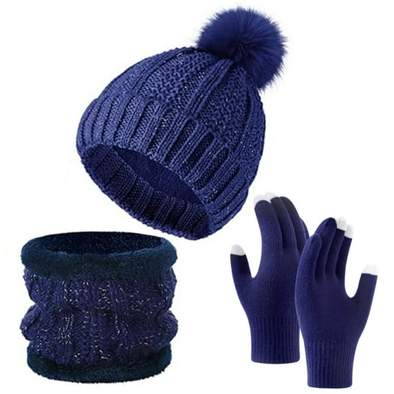 TOOYOU 3 Pcs Women Winter Lined Knit Hat Long Scarf And Gloves Sets For Warmth Outdoor Warm Beanie Hats