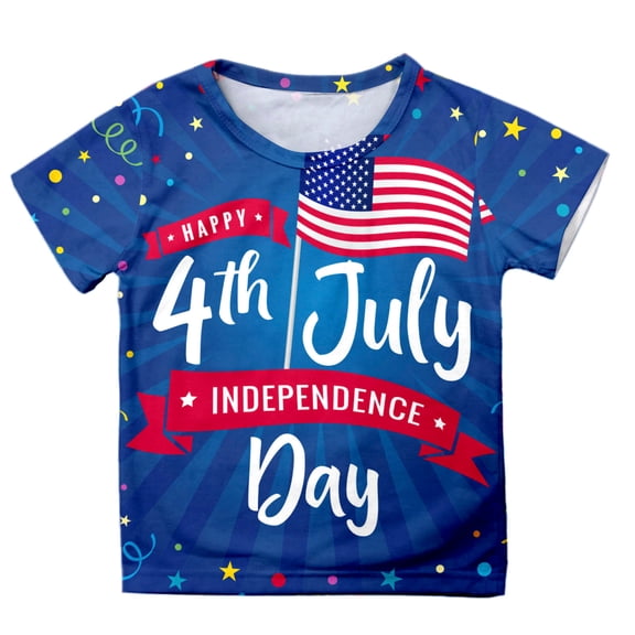 TOOYOU 4th Of July Girls T Shirts Kids America Flag T-Shirt Toddler Patriotic Tee Colorful Independence Day Top Summer Cool Top For Girls Size 8-9 Years Blue