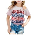thumbnail image 1 of TOOYOU 4th Of July Girls T Shirts Short Sleeve Tee Letter Print Crewneck T-Shirt Casual Fit Basic Top Girls' Summer Fashion Patriotic Top Size 3-4 Years Pink, 1 of 4