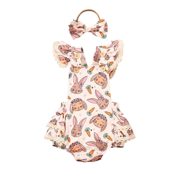 TOOYOU Baby Girl Bodysuits Bunny Print Triangle Bodysuit Sweet Pastel Romper Leisure Playwear Size 12-18 Months White