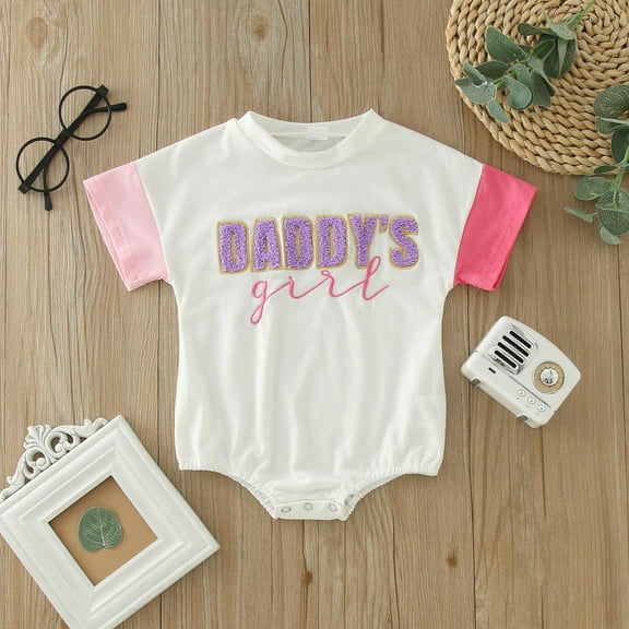 TOOYOU Baby Girl Bodysuits Cheap Toddler Girl Onesies Short Sleeve Letter Embroider Breathable Rompers Red Size 12-18 Months