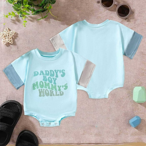 TOOYOU Baby Girl Bodysuits Cheap Toddler Girl Onesies Short Sleeve Letter Prints Stretchy Baby Girl Romper Blue Size 3-6 Months