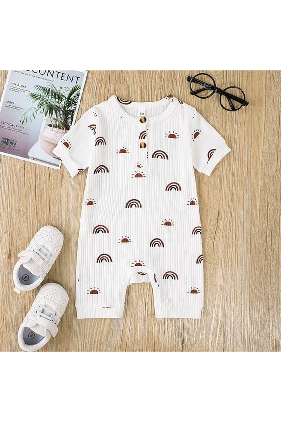 Baby Girl Bodysuits Cheap Toddler Girl Onesies Short Sleeved Rainbow Print Jumpsuit Summer Cozy Baby Girl Romper Black Size 12-18 Months