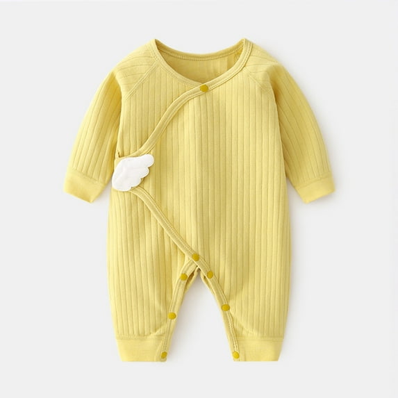 TOOYOU Baby Girl Bodysuits Cheap Toddler Girl Onesies Solid Color Long Sleeve Jumpsuit Zipper Closure Baby Romper Yellow Size 1-3 Months
