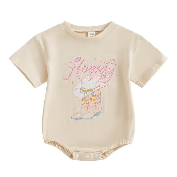TOOYOU Baby Girl Bodysuits Summer Cute Boots/Hats Letter Print Romper Short Sleeve Romper Outfit Baby Girl Clothes Comfort Playsuit Size 0-3 Months Beige