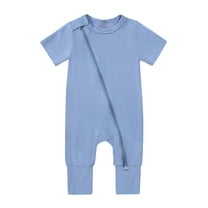 TOOYOU Baby Girls Romper&Jumpsuit Footless Pajamas Zipper Short Sleeve Sleeper Jumpsuit Cozy Baby Playsuit Bodysuit For Girls Blue Size 6-12 Months