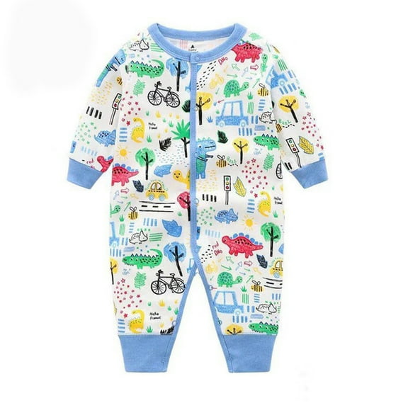 TOOYOU Baby Girls Romper&Jumpsuit Long Sleeved Round Neck Button Print Jumpsuit Cute Onesie Bodysuits Playsuit For Kids Blue Size 3-6 Months