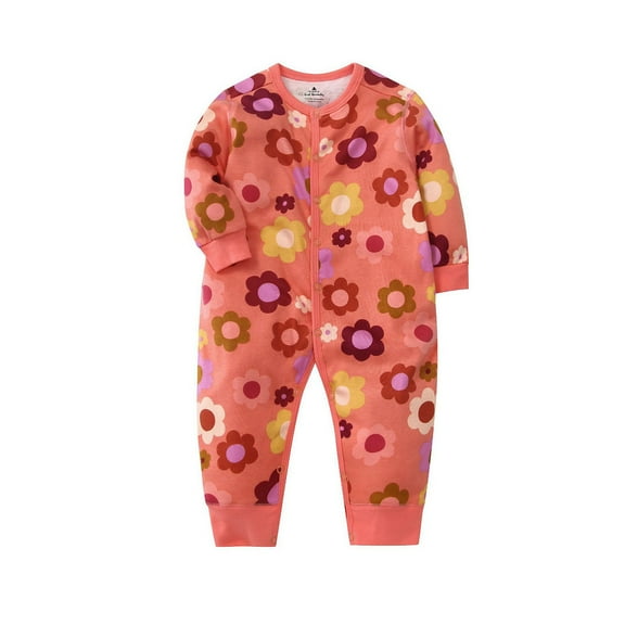 TOOYOU Baby Girls Romper&Jumpsuit Long Sleeved Round Neck Button Print Jumpsuit Cute Onesie Bodysuits Playsuit For Kids Size 6-12 Months