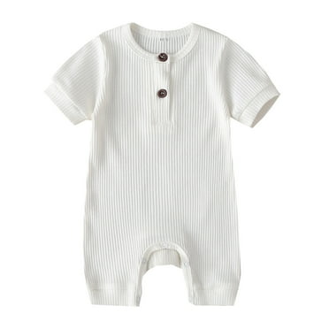 TOOYOU Baby Girls Romper&Jumpsuit Newborn Infant Short Sleeve Solid Color Jumpsuit Cute Onesie Bodysuits Playsuit For Kids White Size 3-6 Months