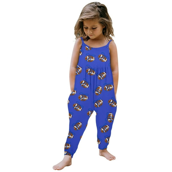 TOOYOU Baby Girls Romper&Jumpsuit Toddler Football Prints Sleeveless Jumpsuit Clothes Cute Onesie Bodysuits Playsuit For Kids Blue Size 1-2 Years