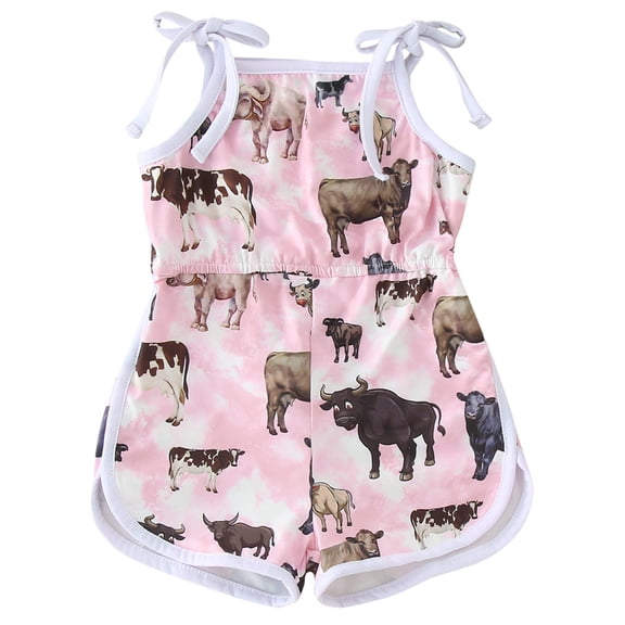 TOOYOU Baby Girls Romper&Jumpsuit Toddler Sleeveless Suspenders Cow Prints Jumpsuit Girls Overall Playsuit Bodysuit Outfits Pink Size 12-18 Months