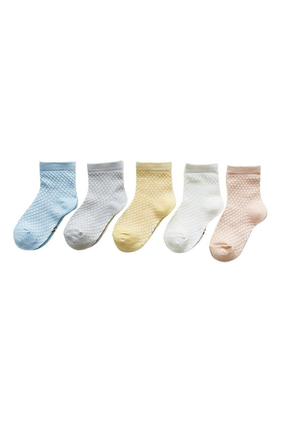 Baby Socks Floor Socks Solid Color Waffle Cotton Thin Breathable Solid Fashion Infant Socks 5Pcs Size 12-24 Months