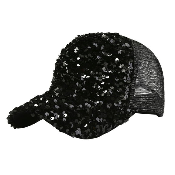 TOOYOU Baseball Cap Mesh Snapback Hat Sun And Glitter Sequins Golf Ball Cap For Men Women Black