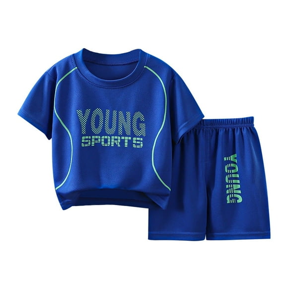 TOOYOU Boys 2-Piece Outfits Sets Kids Sports Shorts Sets Jerseyss Tracksuit 2Pcs Basketball Performance Short Sleeve Shirt Tank Top And Mesh Shorts Set Boys Casual Graphic Set Size 2-3 Years Blue