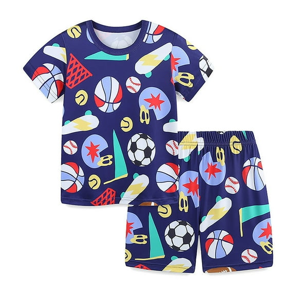 TOOYOU Boys 2-Piece Outfits Sets Pajamas Kids Short Cool Summer 12M 8Y Fit Set 2Pcs Boys Lightweight Clothing Set Size 4-5 Years Blue