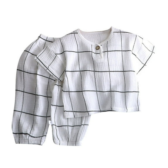 TOOYOU Boys 2-Piece Outfits Sets Summer Thin Cute Double Cotton Home Wear Pajamas Air Conditioning Durable Clothing Sets For Boys Size 6 Years-7 Years White