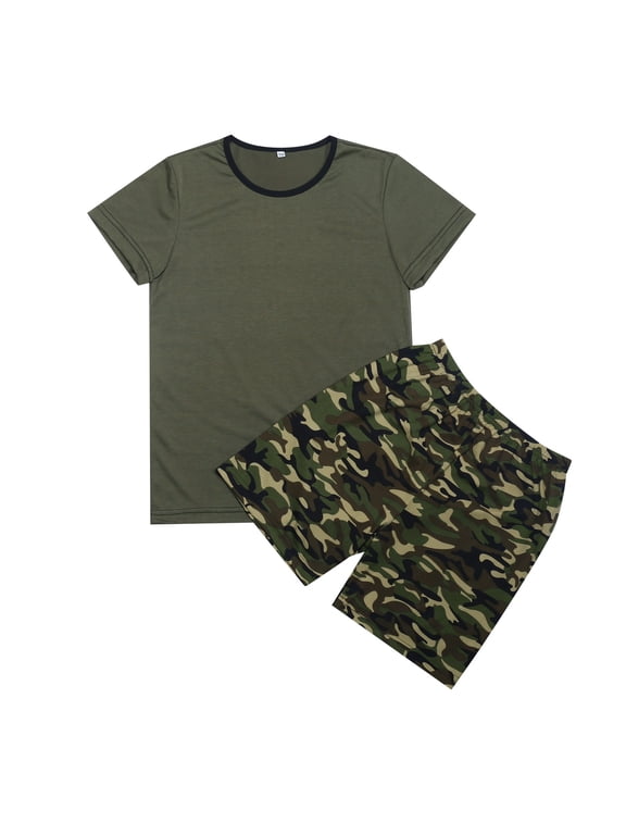 Boys 2-Piece Outfits Sets T Shirts And Shorts Camouflagess Armyss Summer Short Set Graphic Camo T Shirts Set Boys Breathable Clothing Sets Size 2-3 Years Green