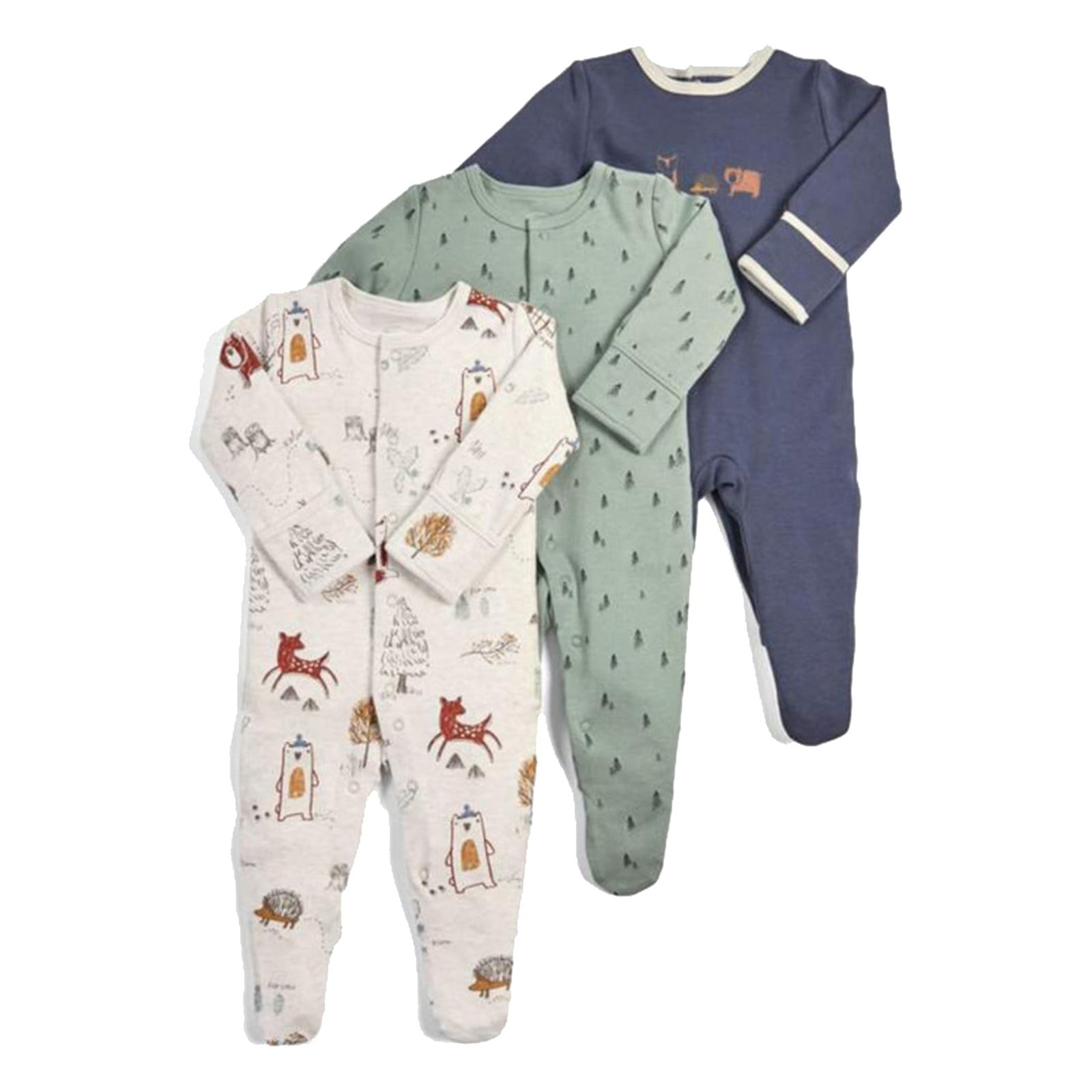 TOOYOU Boys Bodysuit Outfit 3-Pack Spring And Autumn New Baby Boy Girls Onesies Long Sleeved Solid Color Printed Footed Jumpsuit Pajamas Suit Infant One-Piece Romper Size 9-12 Months Green