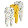 thumbnail image 1 of TOOYOU Boys Bodysuit Outfit 3-Pack Spring And Autumn New Baby Boy Girls Onesies Long Sleeved Solid Color Printed Footed Jumpsuit Pajamas Suit Stretchy Romper Size 6-9 Months Yellow, 1 of 3