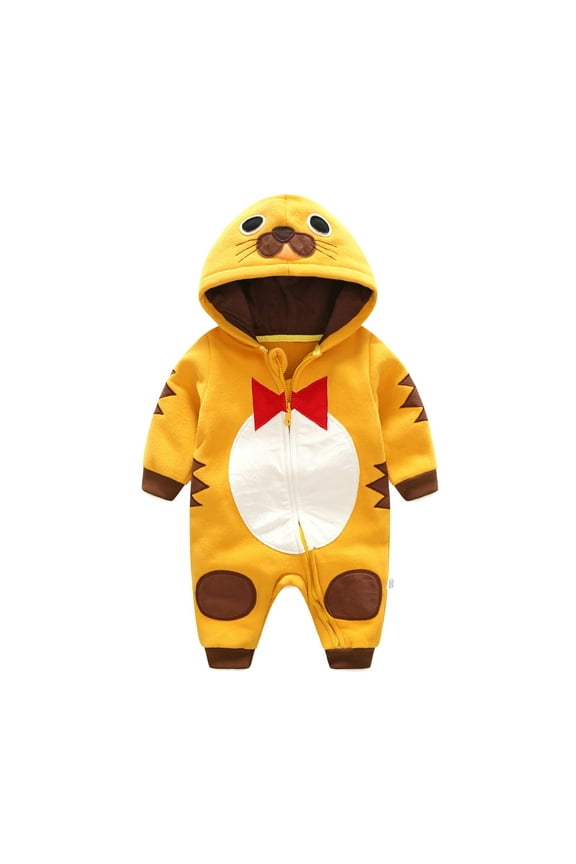 Boys Bodysuit Outfit New Baby Boy Girls Onesies Ribbed Pajamas Zipper Long Sleeve Cute Animal Shaped Dressing Up Jumpsuit Romper Suit Size 0-3 Months Yellow