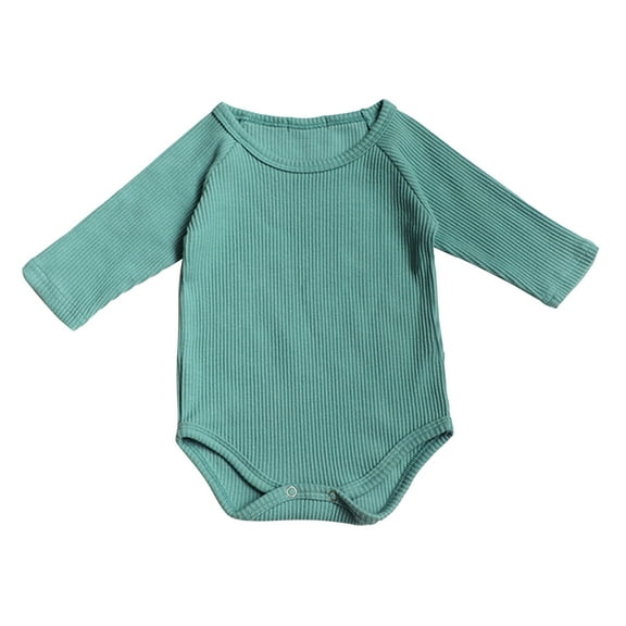 TOOYOU Boys Bodysuit Outfit New Baby Boy Girls Onesies Solid Color Ribbed Long Sleeve Jumpsuit Stretchy Romper Size 6-12 Months Blue