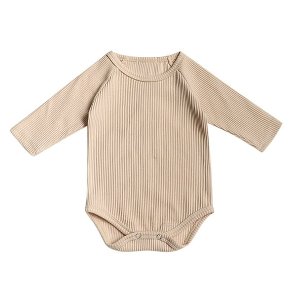 TOOYOU Boys Bodysuit Outfit New Baby Boy Girls Onesies Solid Color Ribbed Long Sleeve Jumpsuit Unisex Baby Clothes Size 6-12 Months Beige