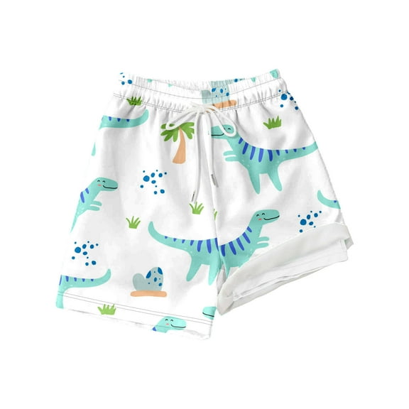 TOOYOU Boys Dinosaur Swim Trunks Beach Shorts With Stretch Fabric Comfortable Summer Drawstring Elastic Waist Swimming Shorts Back To School Shorts For Boys Size 10-12 Years White