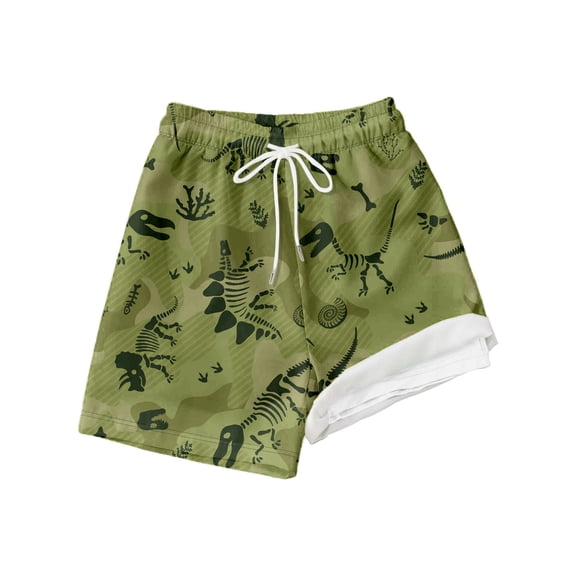 TOOYOU Boys Dinosaur Swim Trunks Beach Shorts With Stretch Fabric Comfortable Summer Drawstring Elastic Waist Swimming Shorts Durable Shorts For Boys Size 10-12 Years Army Green