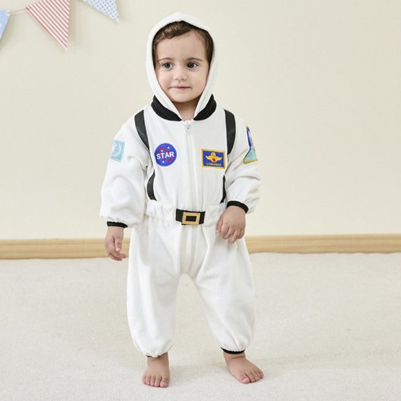 TOOYOU Boys Girls Romper Cute Astronaut Jumpsuit Long Sleeve Pullover Bodysuits Toddler Kids Soft And Comfortable Onesie White