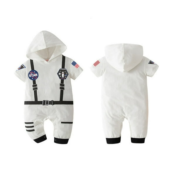 TOOYOU Boys Girls Romper Cute Astronaut Jumpsuit Short Sleeve Pullover Bodysuits Toddler Kids Soft And Comfortable Onesie White Size 6-12 Months