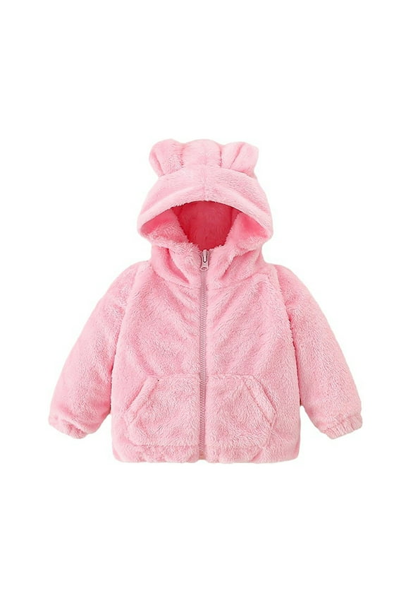 Boys Jacket Autumn Winter Shirt Jacket Long Sleeve Button Down Hoodie Coat Clothes Versatile Outerwear Size 2 Y-3 Y Pink