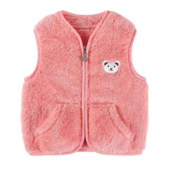 TOOYOU Boys Jacket Baby Thermal Vest Zip Up Cute Bear Jackets Fuzzy Fall Winter Warm Clothes For Toddler Versatile Outerwear Size 6 M-12 M Pink
