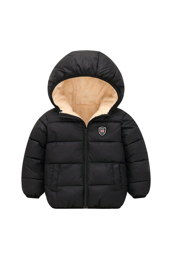 Boys Jacket Baby Winter Warm Thick Thermal Hooded Coats Toddler Warm Padded Jackets Loose Outerwear Size 3 Y-4 Y Black