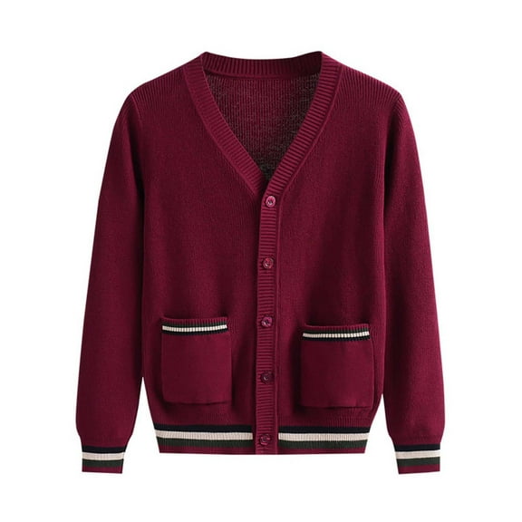 TOOYOU Boys Jacket Children'S Knitted Cardigan Student Class Stylish Coat Seasonal Arrival British College Style Sweater School Versatile Outerwear Size 150 Red