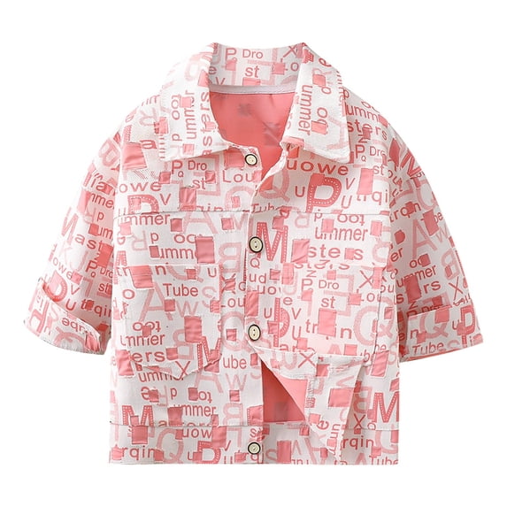 TOOYOU Boys Jacket Kids Letter Print Denim Jacket Classic Coats Jeans Tops Children Casual Teen Outfit For Cold Weather Size 7 Y-8 Y Pink