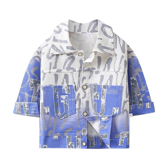 TOOYOU Boys Jacket Kids Letter Print Denim Jacket Classic Coats Jeans Tops Children Casual Teen Outfit Versatile Outerwear Size 3 Y-4 Y Blue
