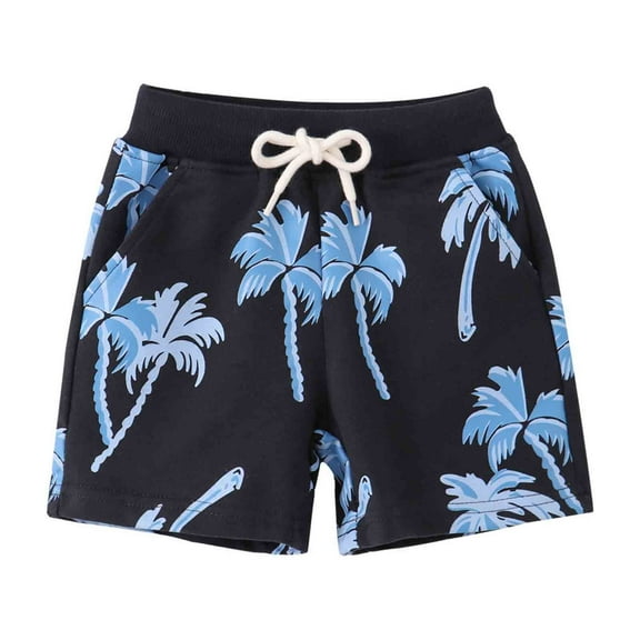 TOOYOU Boys Knit Shorts Coconut Tree Print Drawstring Elastic Waist Shorts Beach Bathing Suit Toddler Swim Trunks Durable Shorts For Boys Size 1-2 Years Black